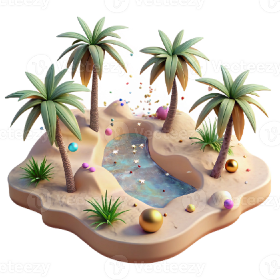 impressive vintage Desert Oasis Isolated with Palm Trees authentic png
