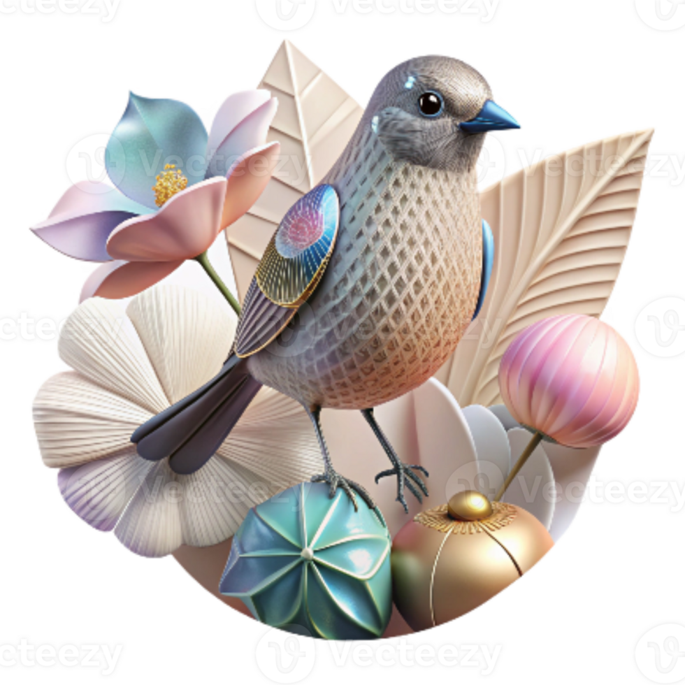 magnificent artistic Bird Perched on Flower Stem Delicate Pose Transparent Cutout authentic png