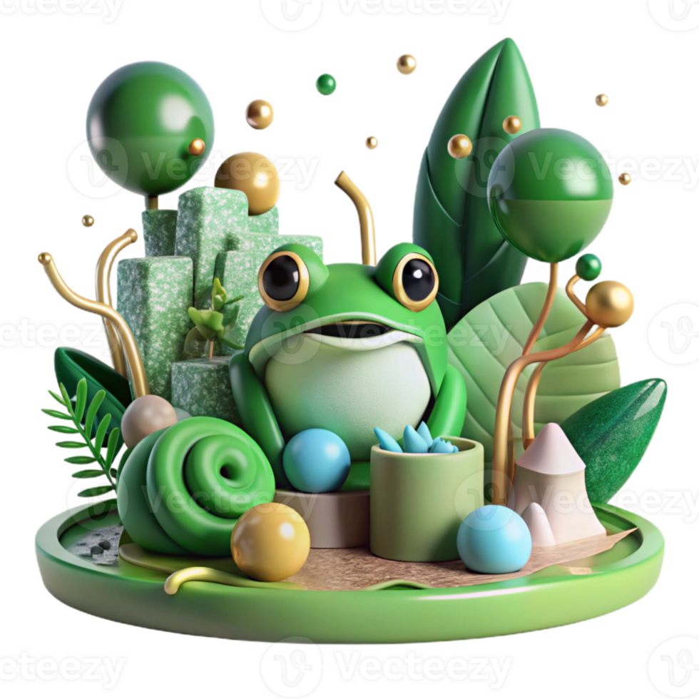 dramatic creative Frog Habitat Illustration Cutout Green Tones professional png