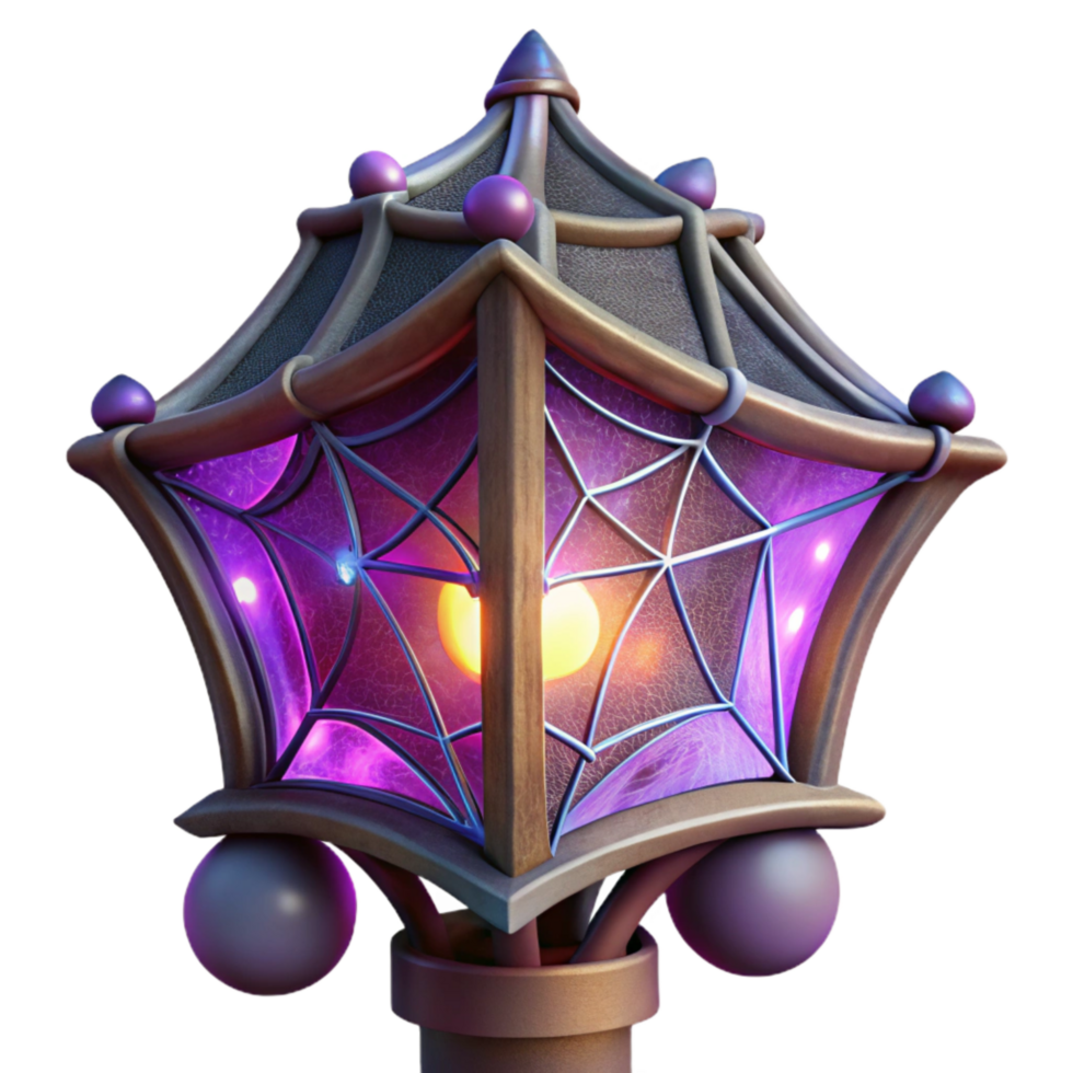 vibrant artistic Cutout of Spider Web Illuminated by Street Lamp original png