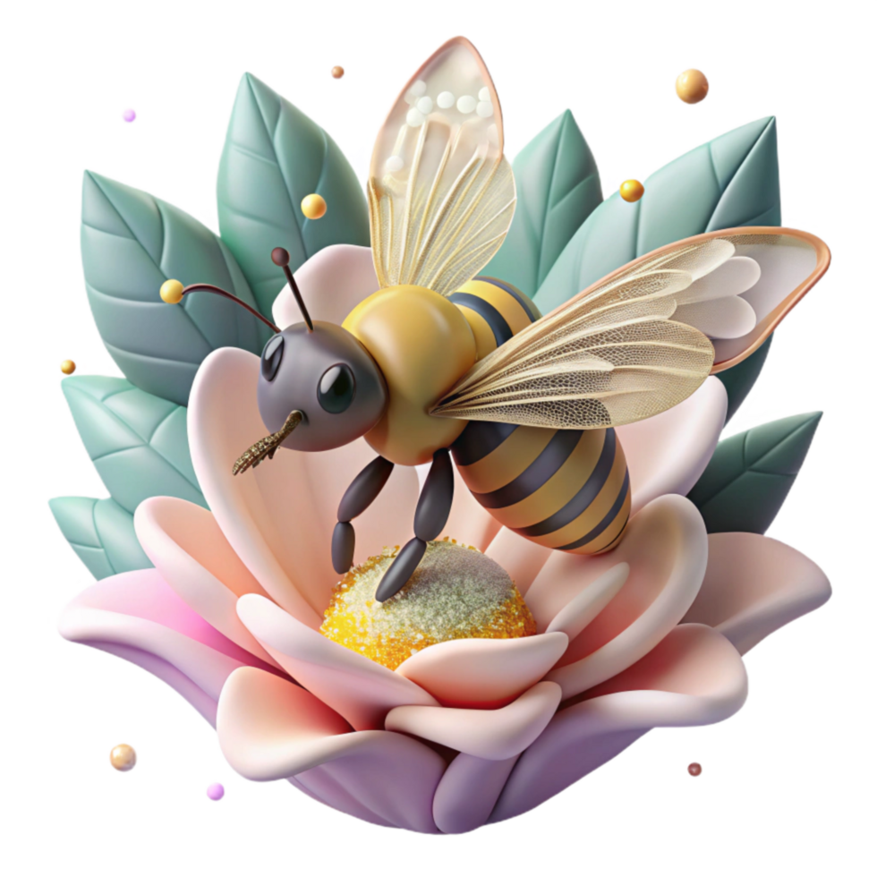 wonderful modern Close Up Bee on Flower Pollen Visible Cutout high quality png