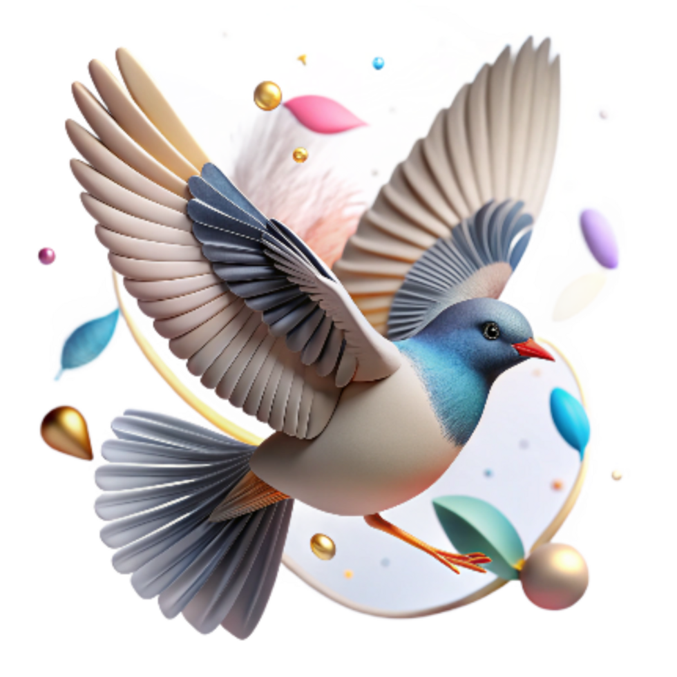 impressive minimalist Bird in Flight with Clouds Isolated Element authentic png