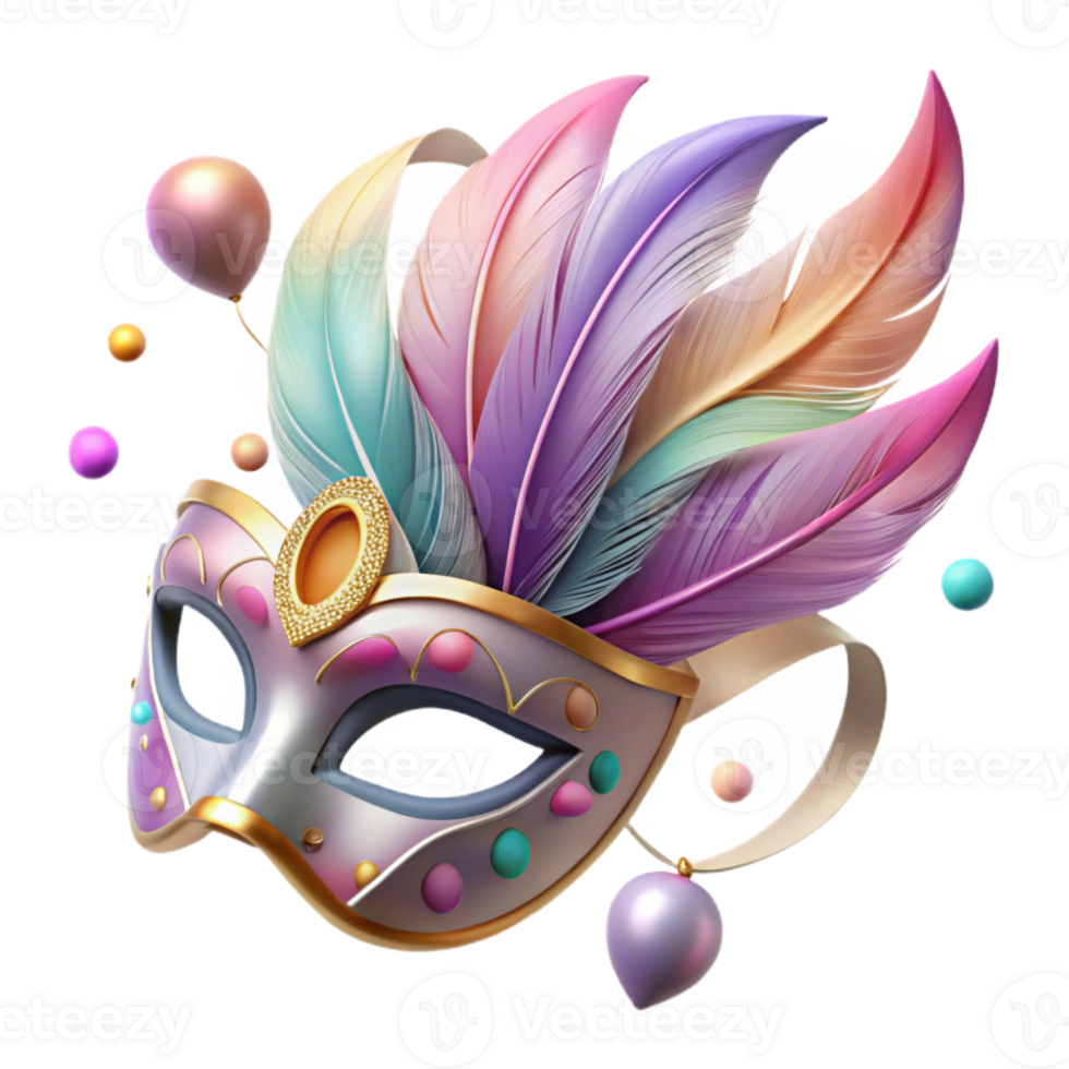 serene minimalist Carnival Mask Feathered Isolated on Transparent Background exclusive png