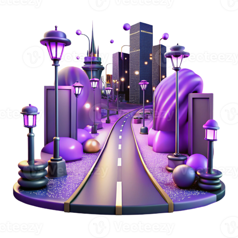 elegant artistic Dark City Street with Green Streetlights Cutout professional png