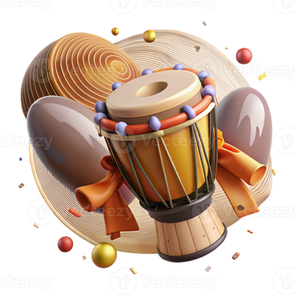 stunning minimalist African Talking Drum with Carved Decoration Cutout detailed png