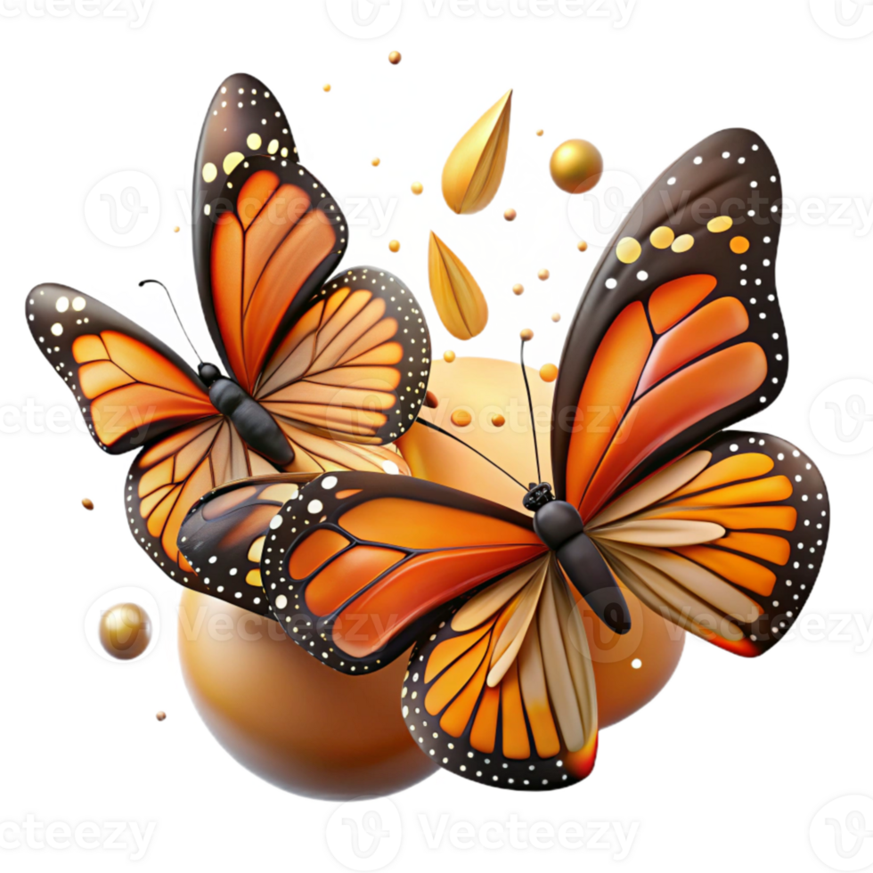 dramatic rustic Butterfly Migration Monarchs Isolated Orange and Black Wings Detail detailed png