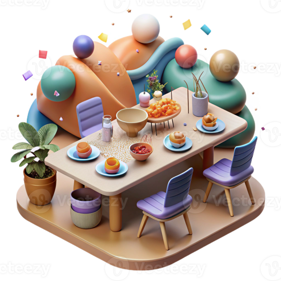 vibrant creative Community Gathering for Potluck Dinner Isolated detailed png