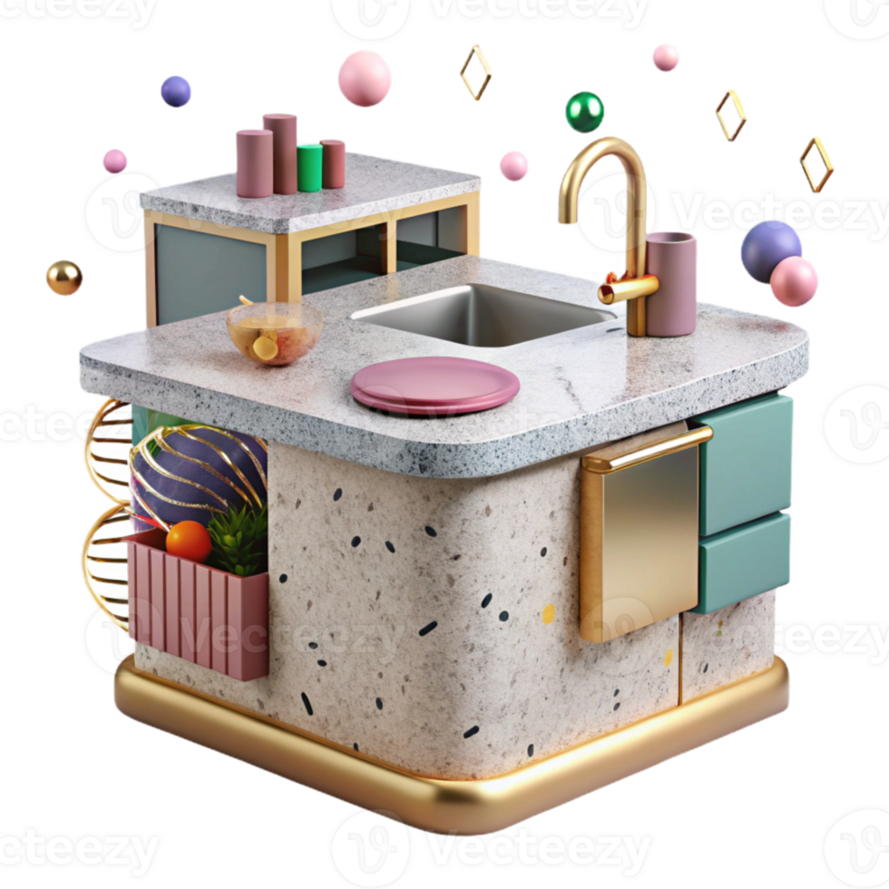 serene modern Contemporary Kitchen Island Isolated Element high resolution png