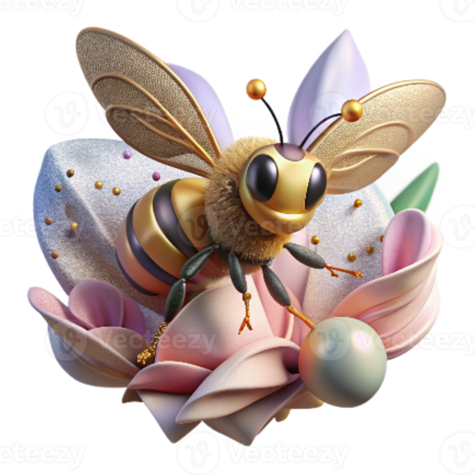 serene artistic Bee Pollinating Flower Close Up Isolated professional png
