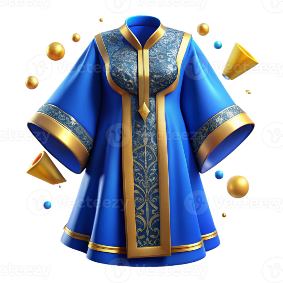 dramatic rustic Blue Moroccan Kaftan with Gold Embroidery Cutout Element genuine png