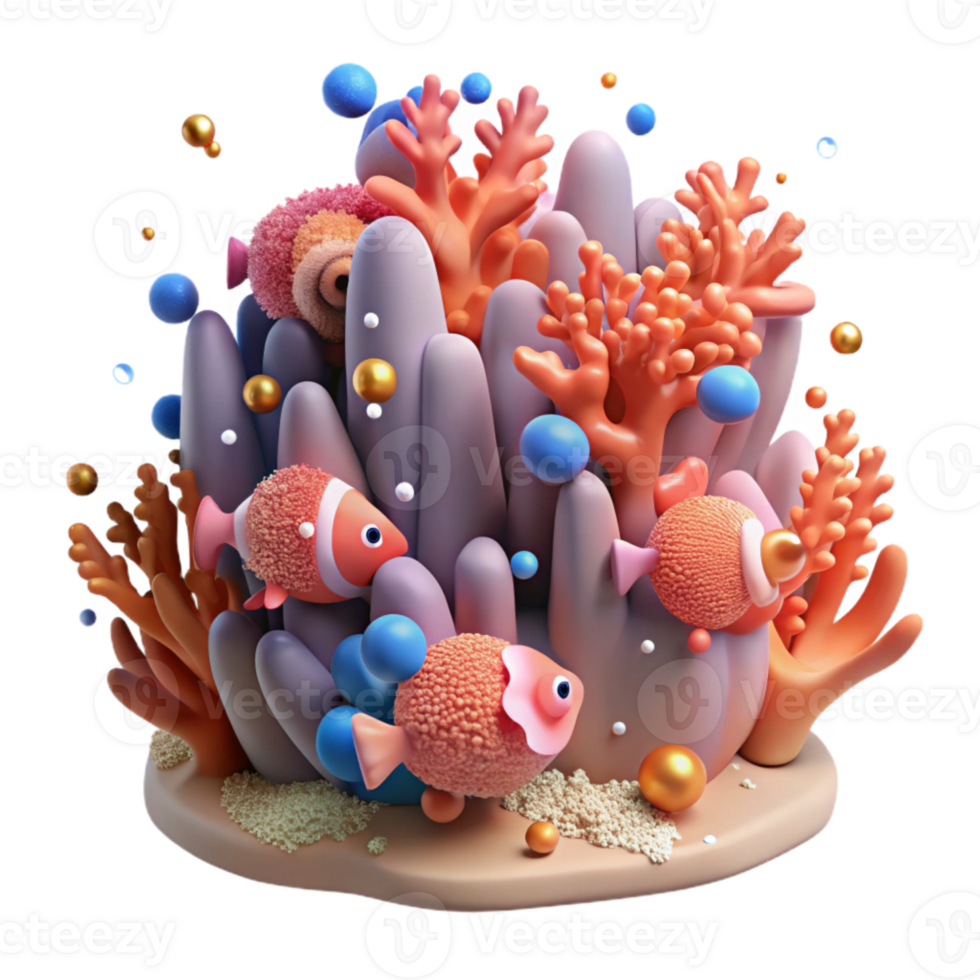 stunning modern Coral Reef with Small Fish Transparent Background Close Up png