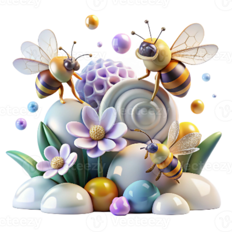stunning minimalist Cover Crops and Pollinator Habitat Transparent Background Bees on Flowers high resolution png