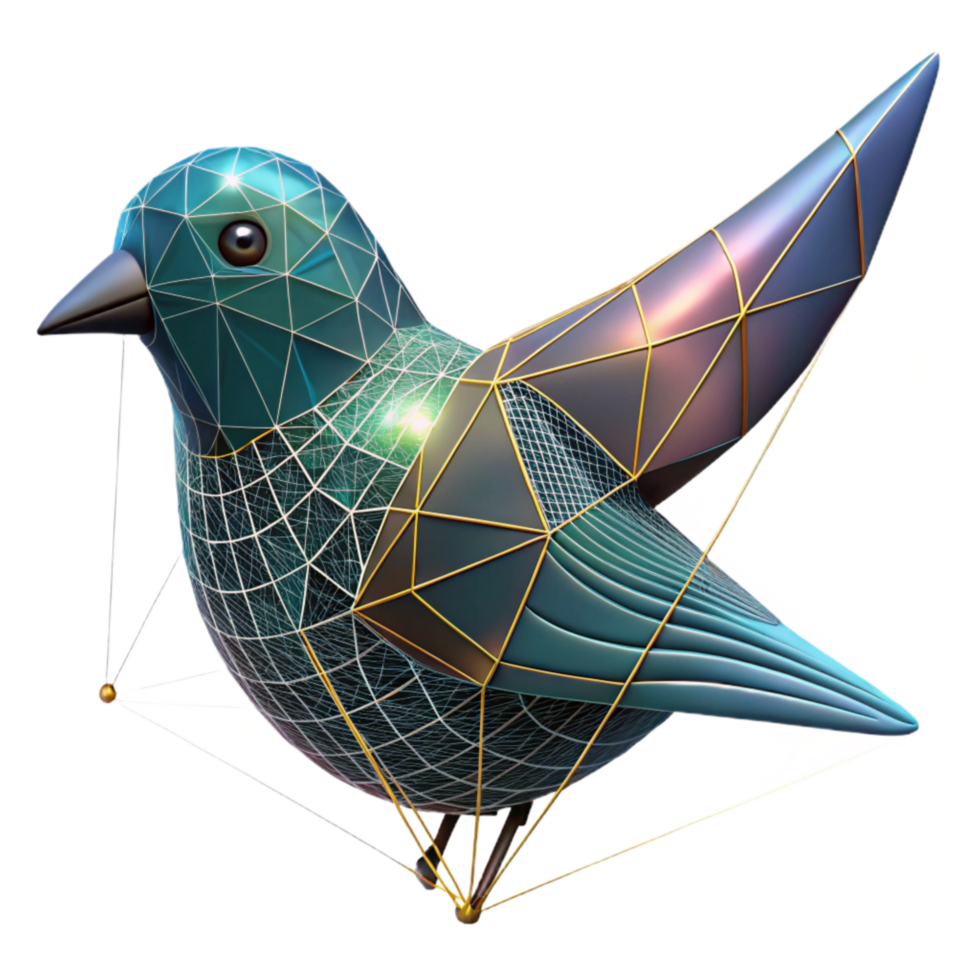 wonderful vintage Bird Silhouette with Wireframe Design Isolated Element high resolution png