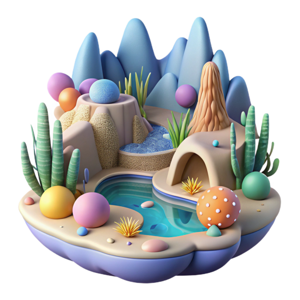 magnificent creative Freshwater Biome Illustration Cutout Colorful Scene Isolated detailed png