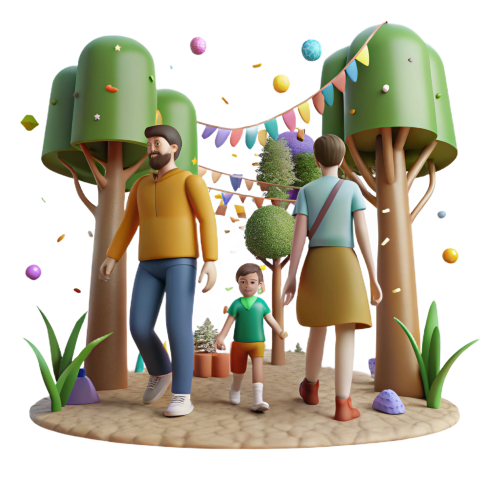 serene contemporary Family Walking in Restored Forest Isolated high resolution png