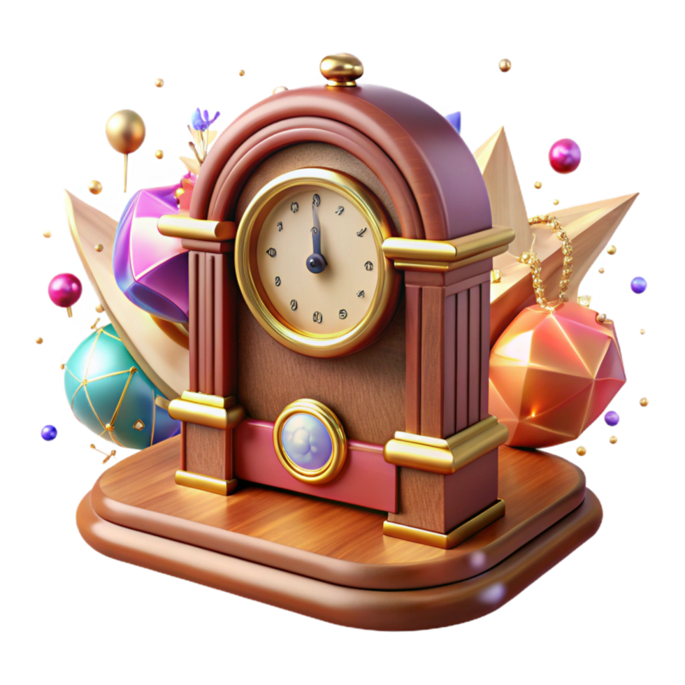 vibrant traditional Antique Wooden Desk Clock Isolated Element authentic png