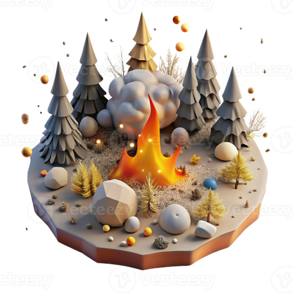 elegant rustic Forest Fire Damage Aerial View Isolated Element detailed png