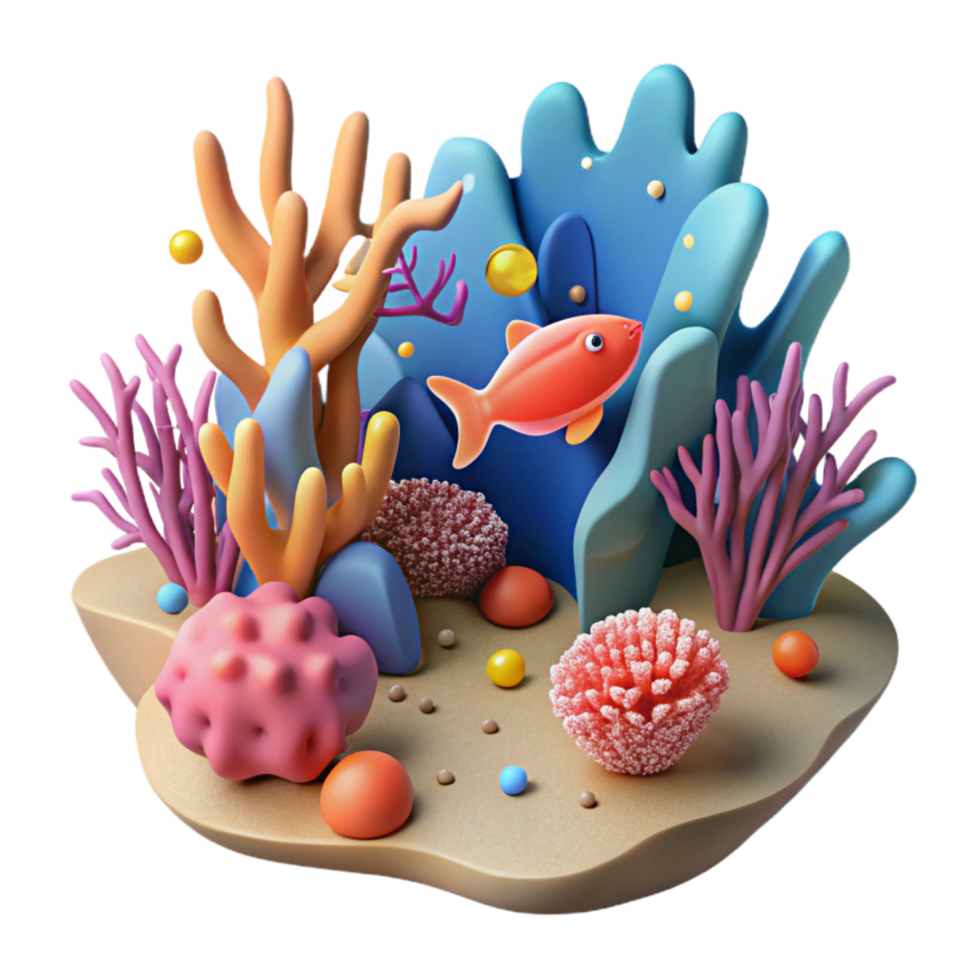 dramatic contemporary Coral Reef Cutout with Diver Silhouette Isolated authentic png