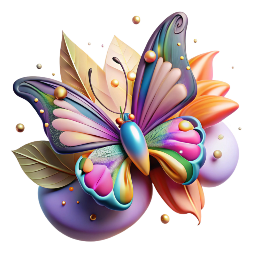 beautiful modern Butterfly on Flower Wings Open Colorful Isolated authentic png