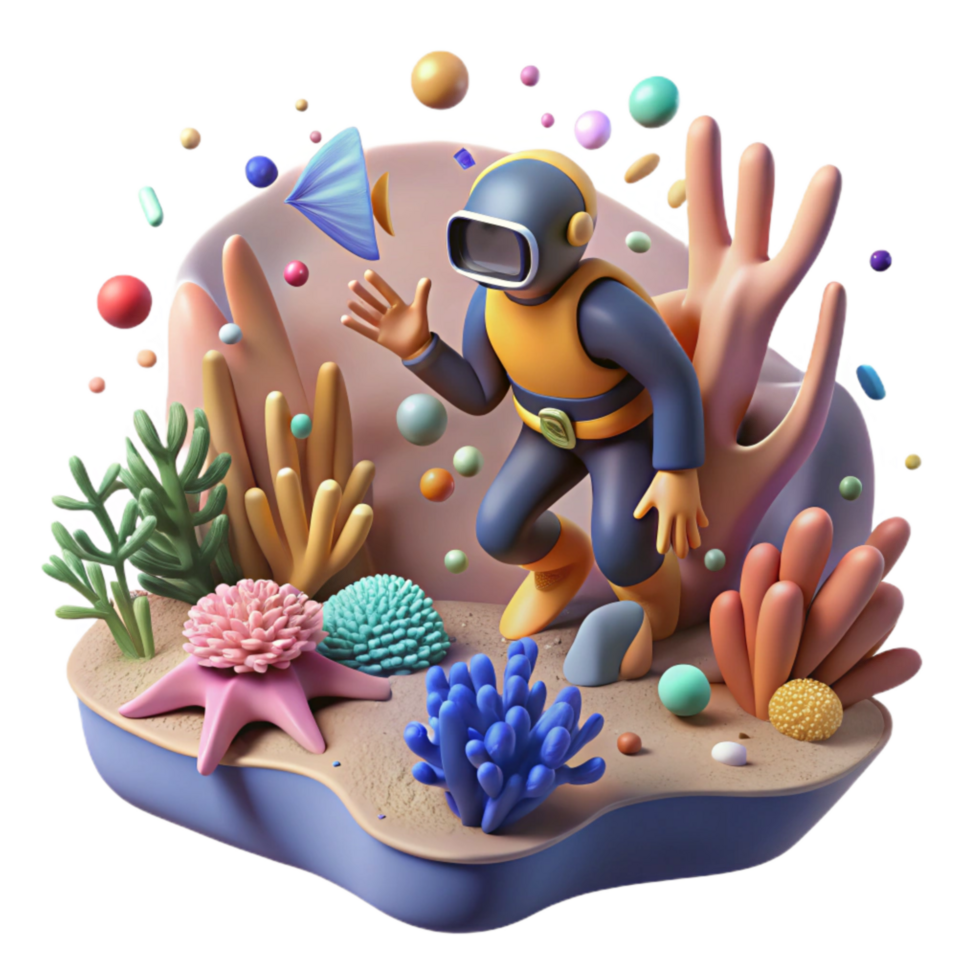 stunning modern Coral Reef and Diver Isolated Element Underwater Scene original png