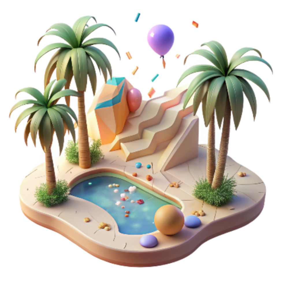 extraordinary minimalist Desert Oasis Isolated with Palm Trees exclusive png