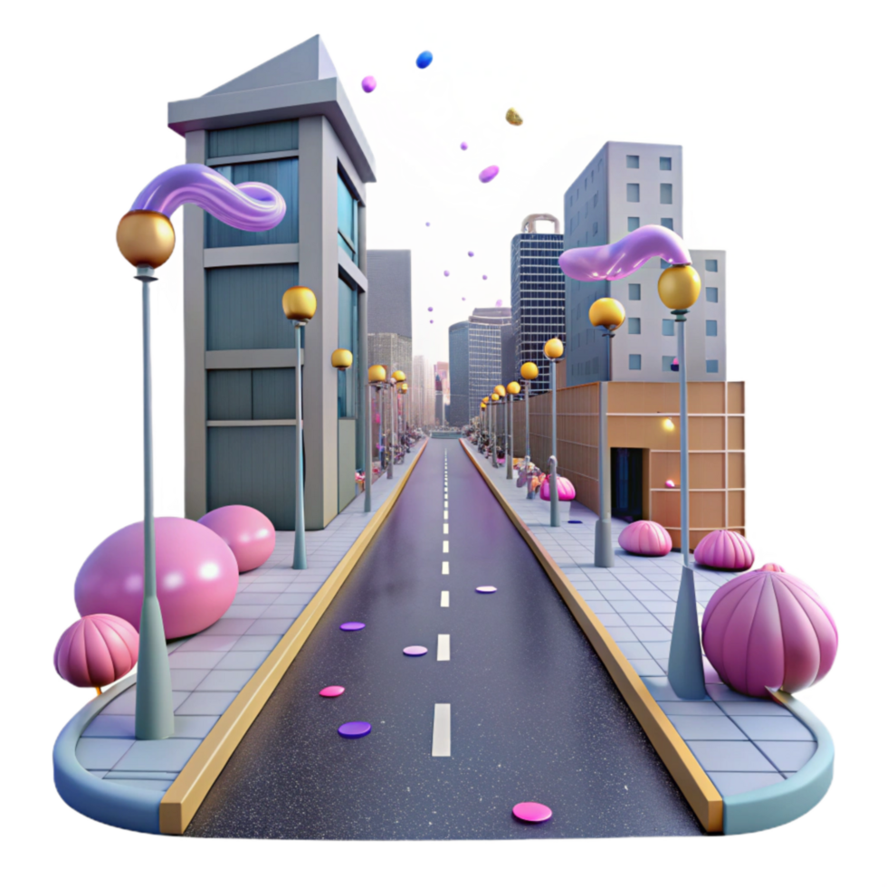serene traditional Deserted City Street After Rain Isolated Element exclusive png