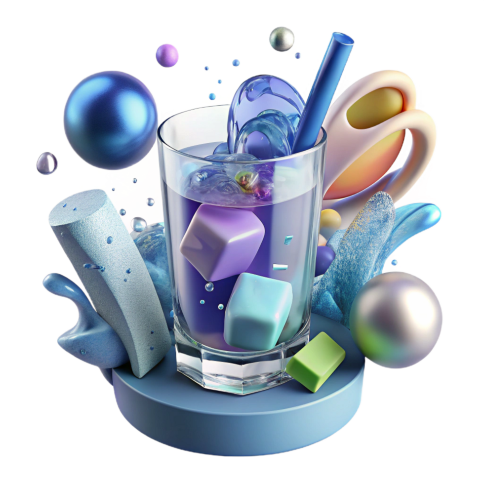 stunning minimalist Glass of Sparkling Water with Ice Cubes Cutout detailed png