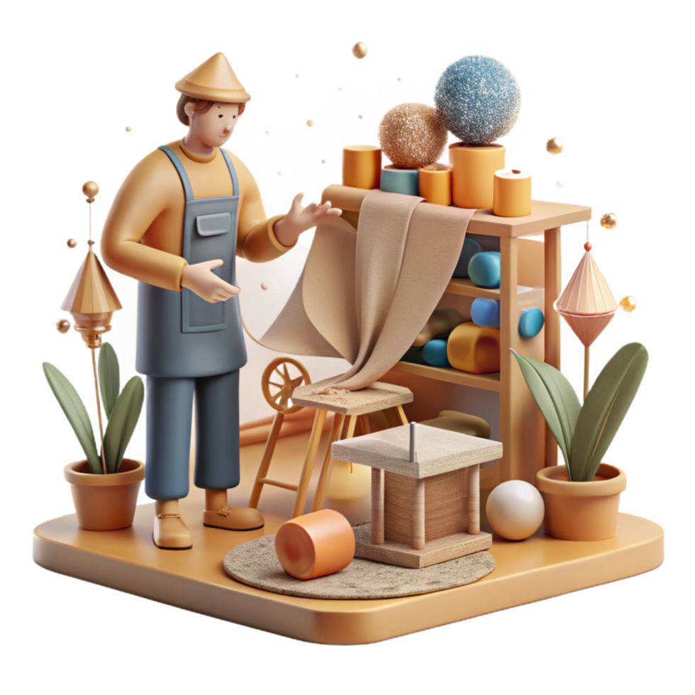 wonderful contemporary Artisan Crafting Souvenirs Transparent Background Warm Lighting original png