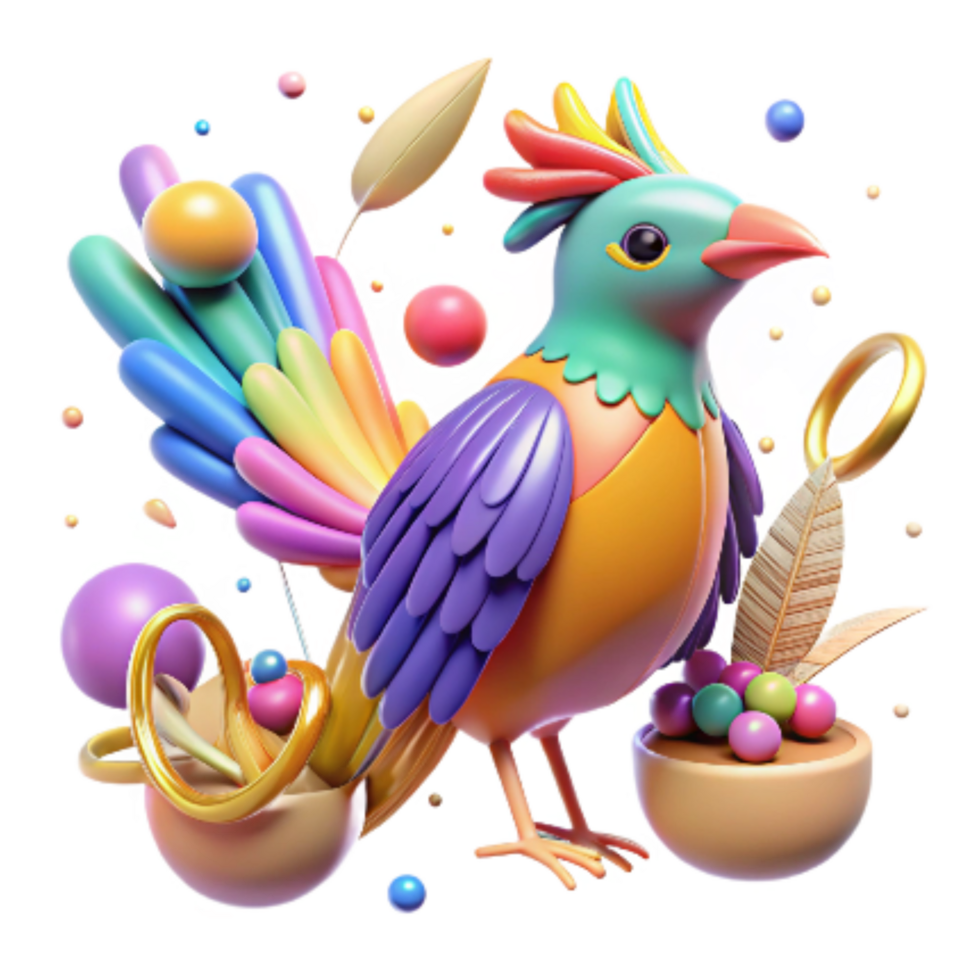 dramatic contemporary Colorful Bird Isolated on Transparent Background high resolution png