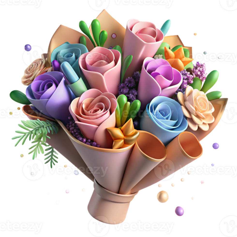 vibrant abstract Flower Bouquet Vibrant Colors Transparent Background premium png