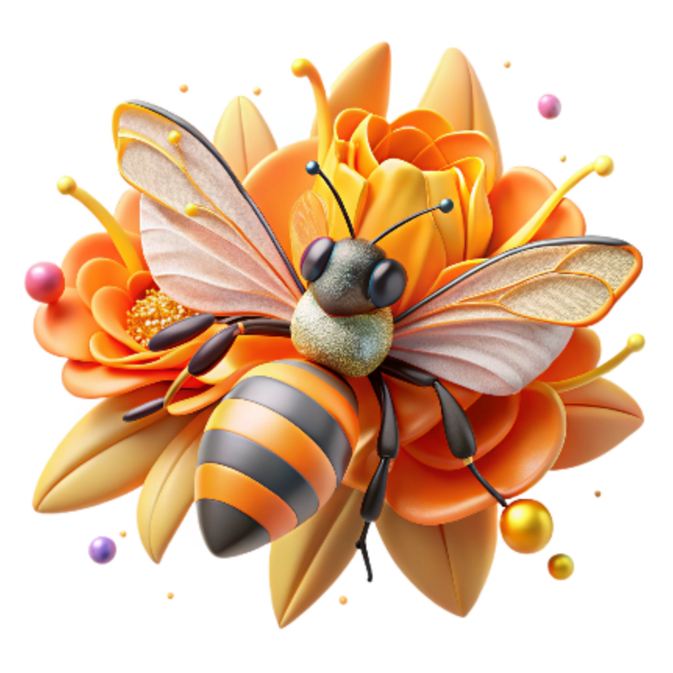 wonderful rustic Brightly Colored Bee on Orange Blossom Isolated professional png