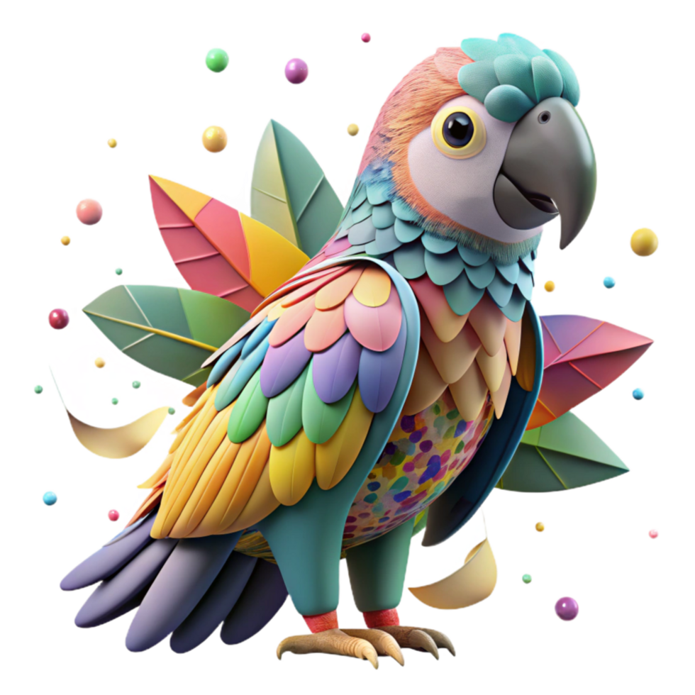 vibrant minimalist Colorful Parrot in Zoo Aviary Cutout Transparent Background high resolution png