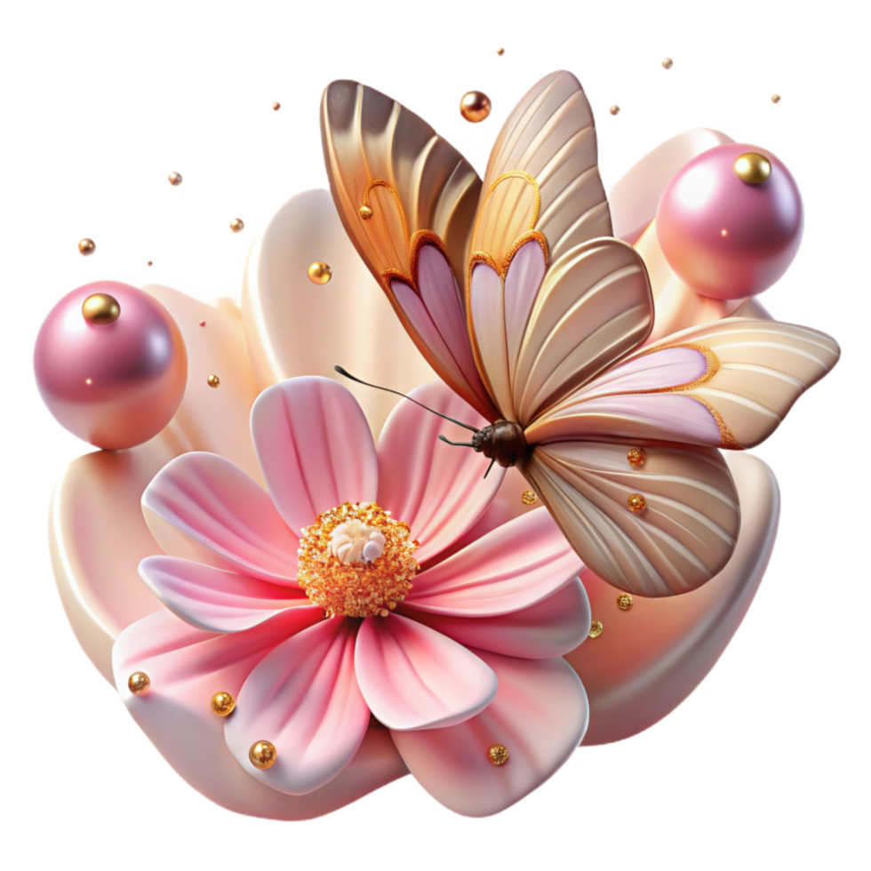 impressive traditional Butterfly on Pink Cosmos Flower Isolated authentic png