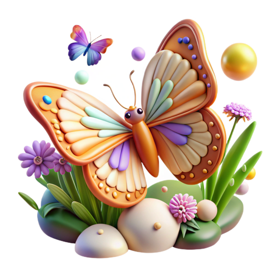 magnificent classic Butterfly on Wildflower Meadow Cutout Bright Colors high quality png