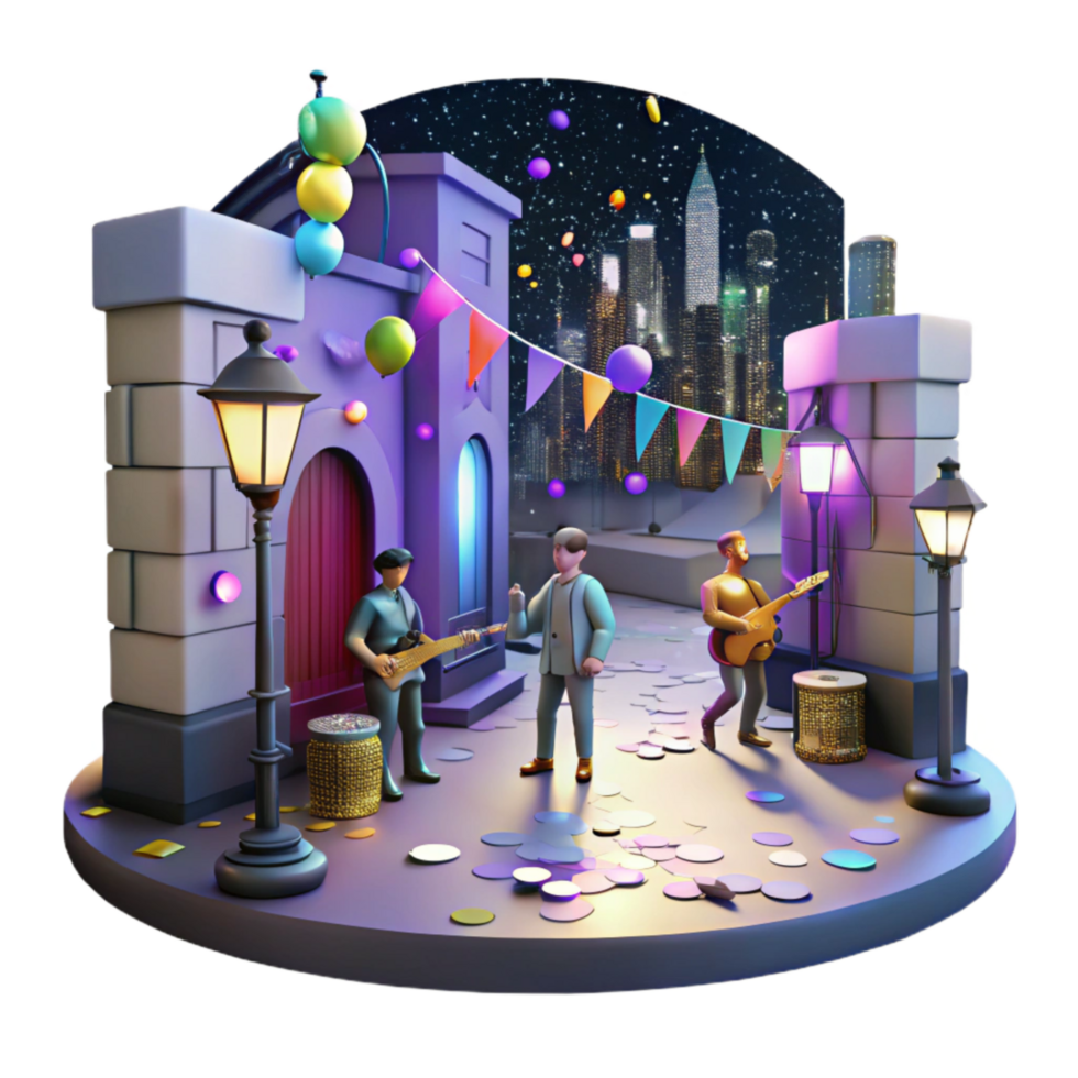 extraordinary artistic City Street with Street Performers at Night Isolated Element professional png
