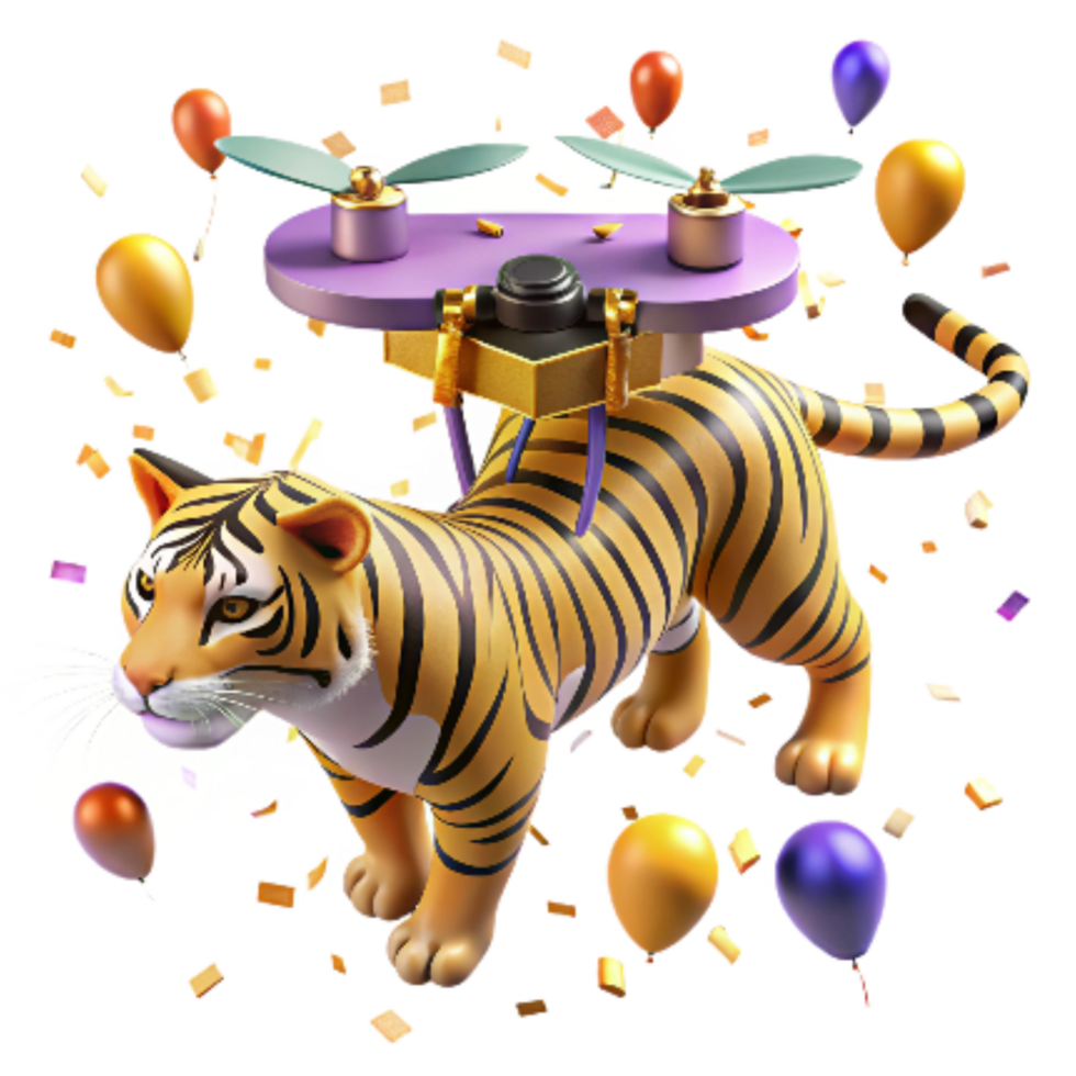 dramatic classic Drone Monitoring Bengal Tiger Isolated Cutout authentic png