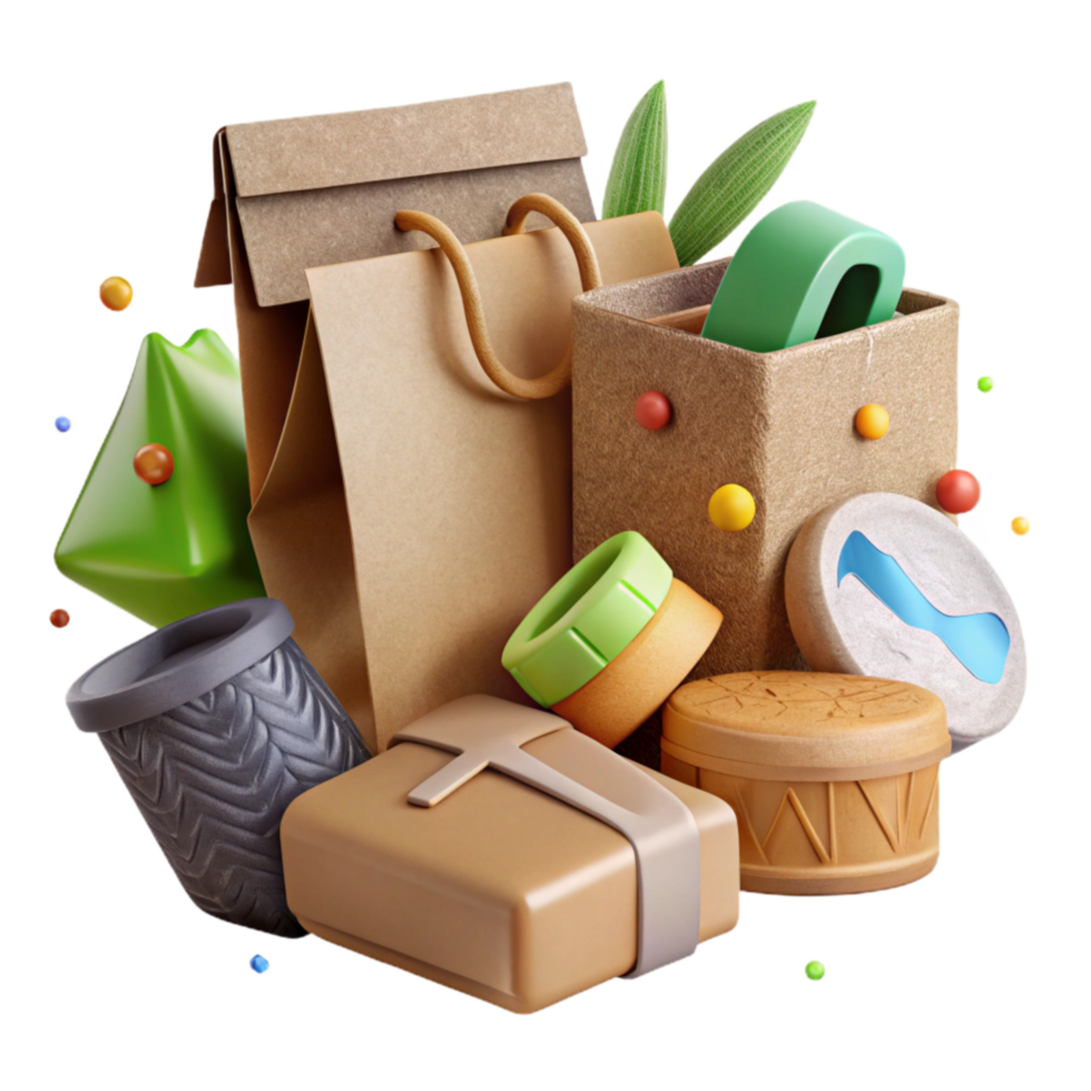 vibrant artistic Eco Friendly Packaging Materials Icons Isolated with Texture Detail authentic png