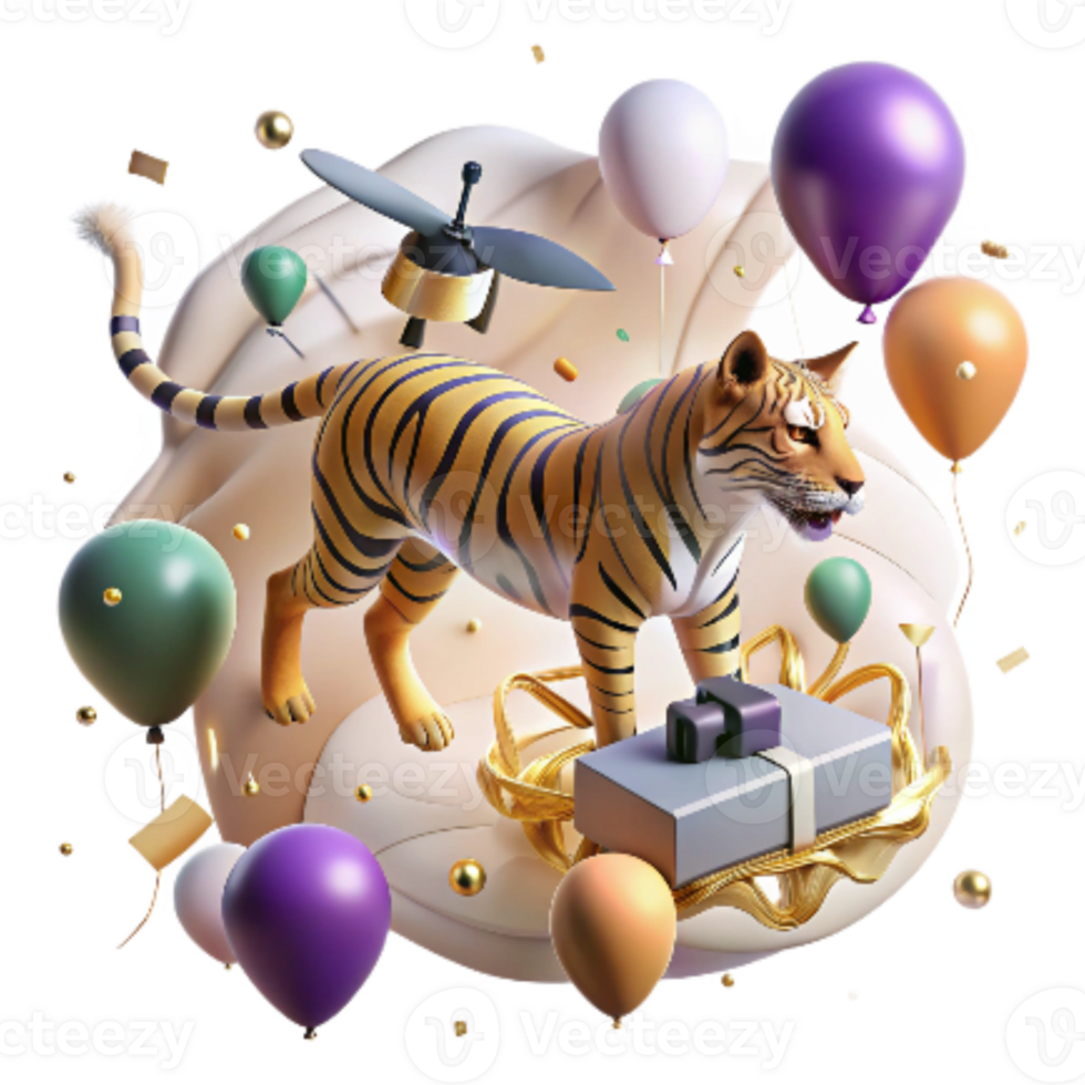 magnificent vintage Drone Capturing Caspian Tiger Transparent Background high quality png