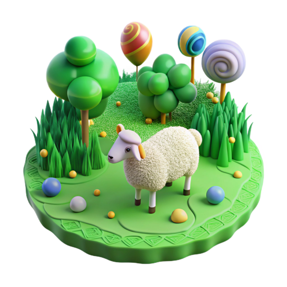 wonderful minimalist Bright Green Pasture with Grazing Sheep Transparent Background professional png