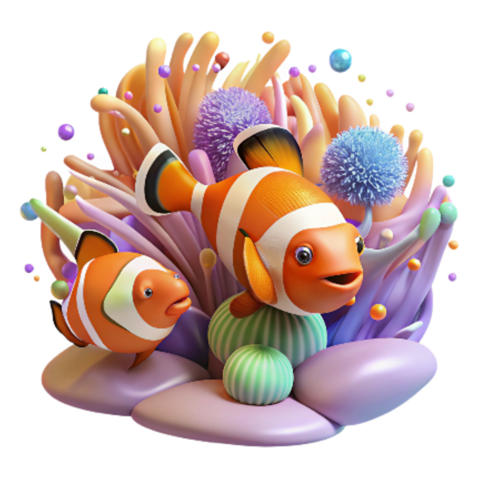 extraordinary artistic Anemone and Clownfish Cutout Colorful Symbiosis Isolated professional png
