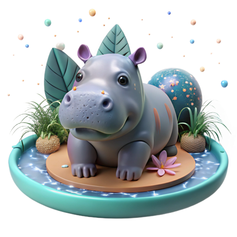 serene creative Endangered Hippopotamus Submerged in Zoo Pool Isolated original png