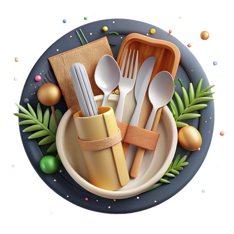 extraordinary minimalist Bamboo Cutlery Set Top View Isolated high resolution png