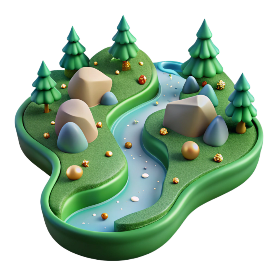 serene creative Clear River Flowing Through Green Valley Transparent Element high quality png