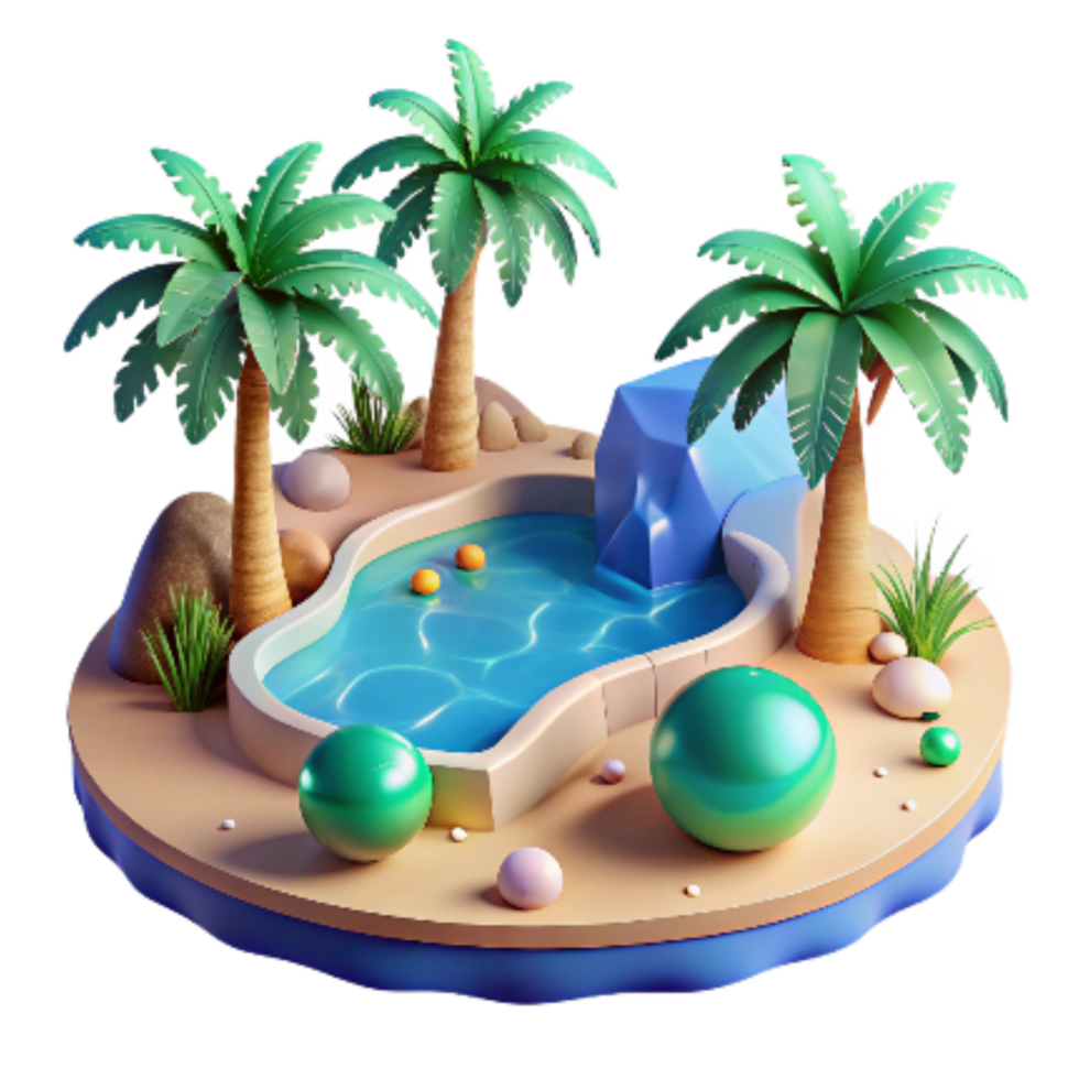 extraordinary vintage Desert Oasis Palm Trees and Water Cutout Green Blue high resolution png