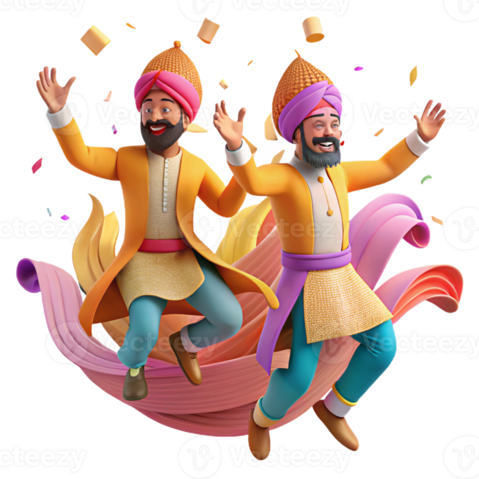 vibrant minimalist Bhangra Dancers in Motion Cutout genuine png