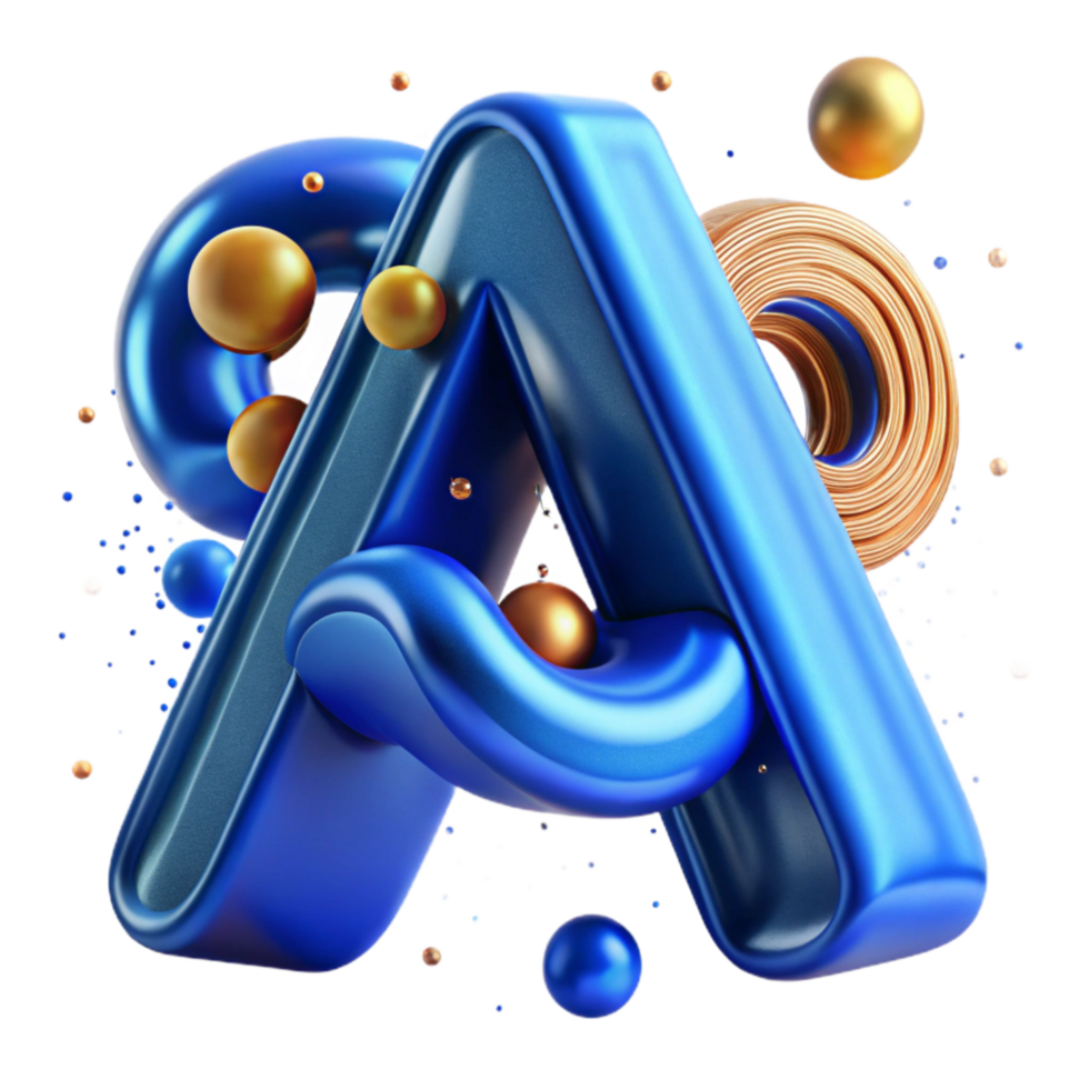 elegant rustic D Rendered Letter a Isolated Blue Metallic Finish exclusive png