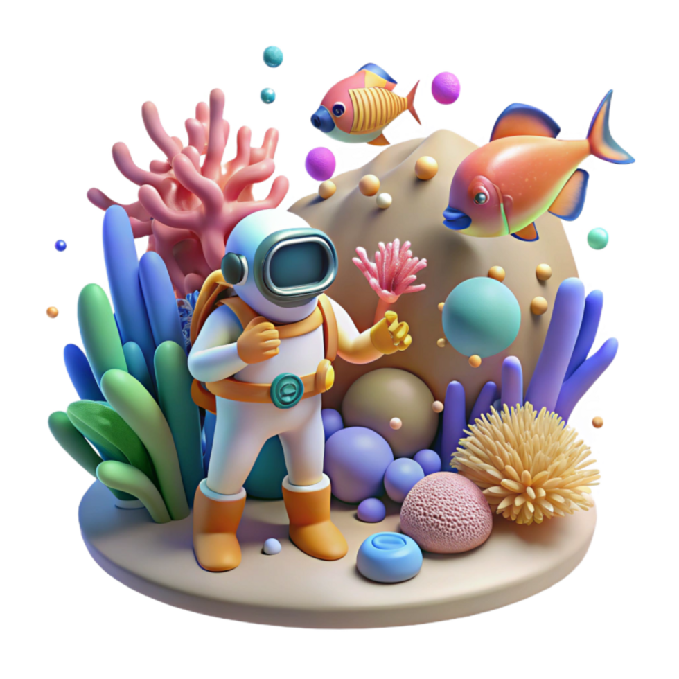 magnificent contemporary Coral Reef Transparent Background with Diver in Distance professional png