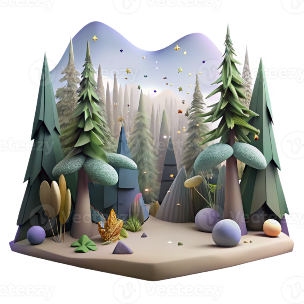 serene vintage Forest Silhouette Panorama View Transparent Element premium png