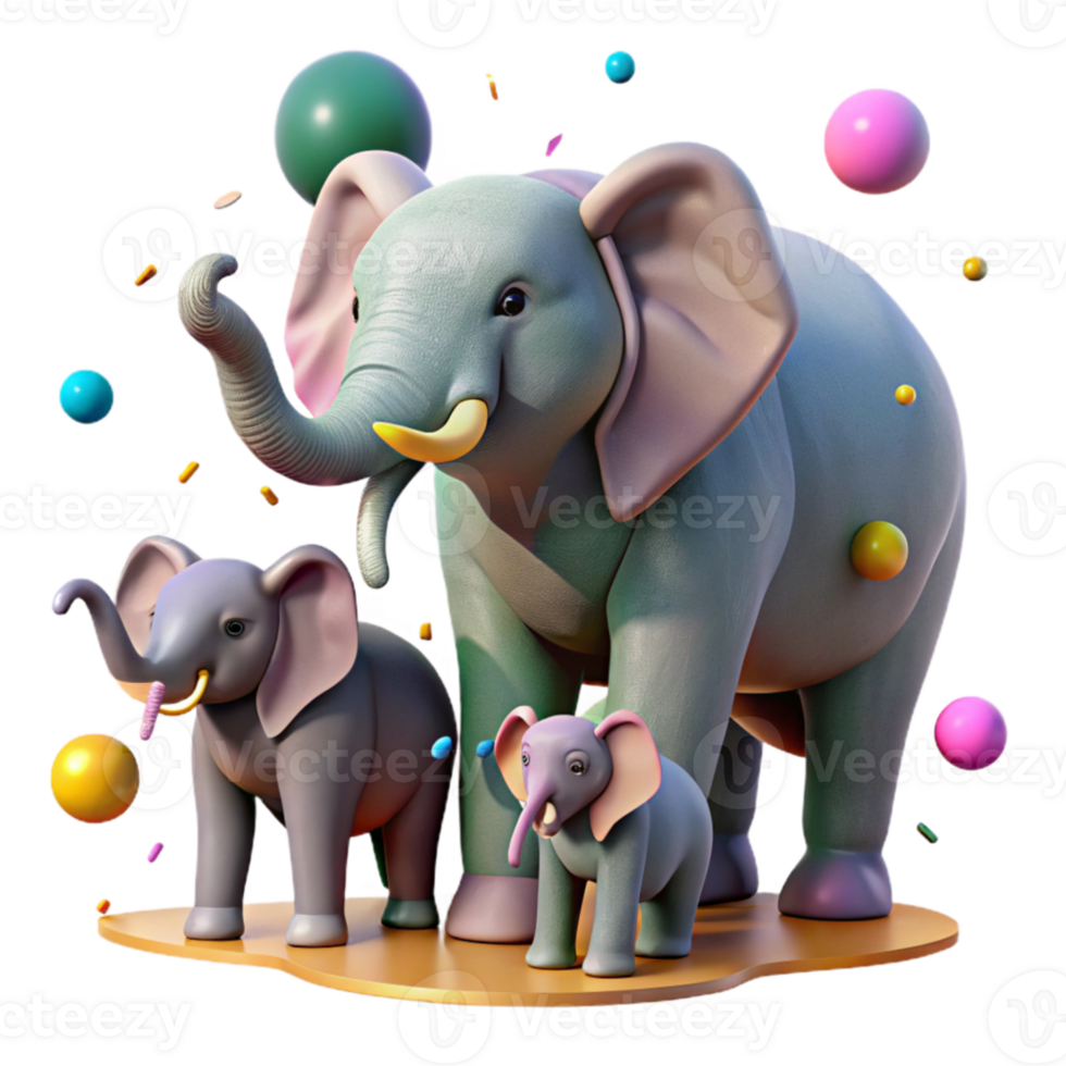 stunning modern Elephant Family Disrupted Illustration Isolated professional png