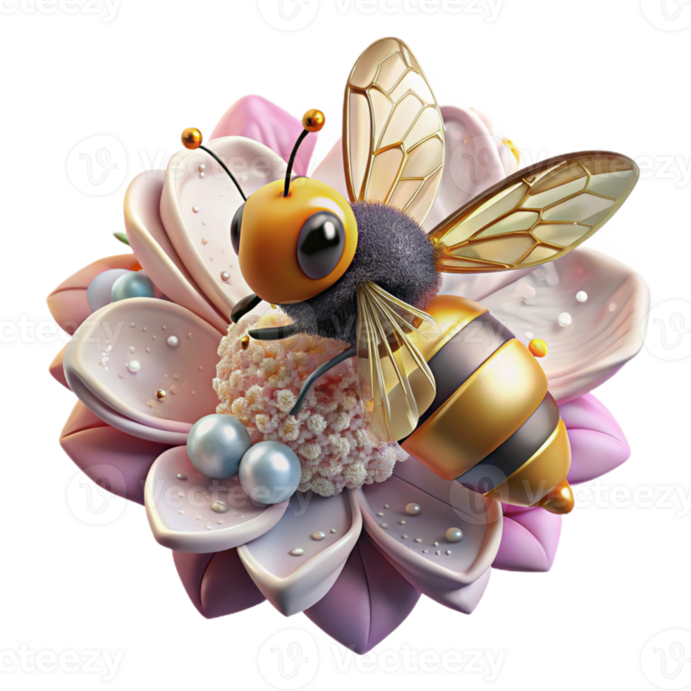 serene classic Bumble Bee on Blossom Isolated Transparent Background detailed png